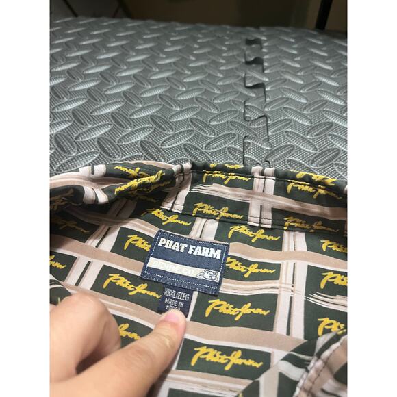 PHAT FARM Vintage Shirt 90s Navy Yellow Signature Logo L/S Button Mens XXXL 3XL - Picture 9 of 10